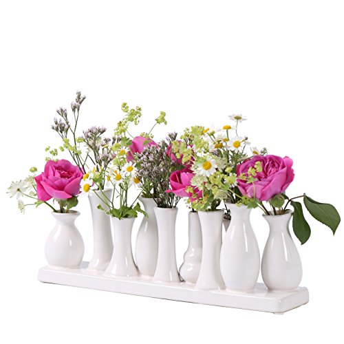 Keramikvasenset Blumenvase Keramikvasen bunt/weiß Vase Blumen Pflanzen Keramik Set Deko Dekoration (10 Vasen, weiß)